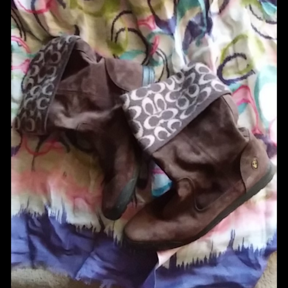 Coach brown leather & wool boots